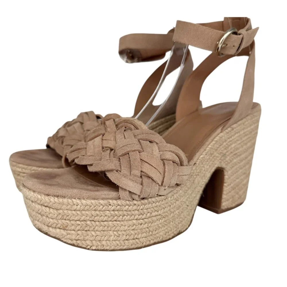 Marc Fisher LTD Odilia Tan Espadrille‎ Boho Coastal Platform Suede Sandal (10M)